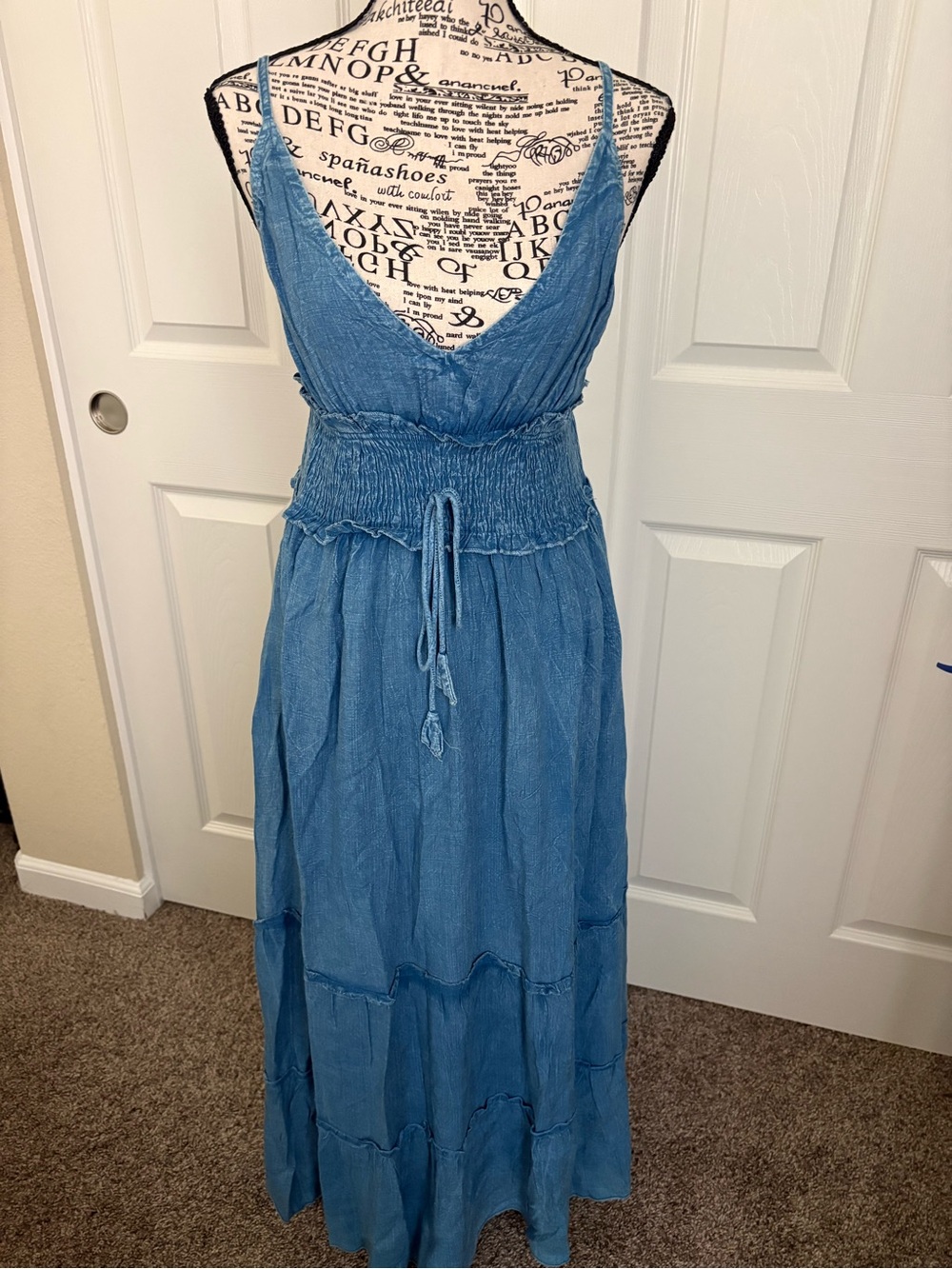 Zury Blue Maxi Smocked Waist Sundress